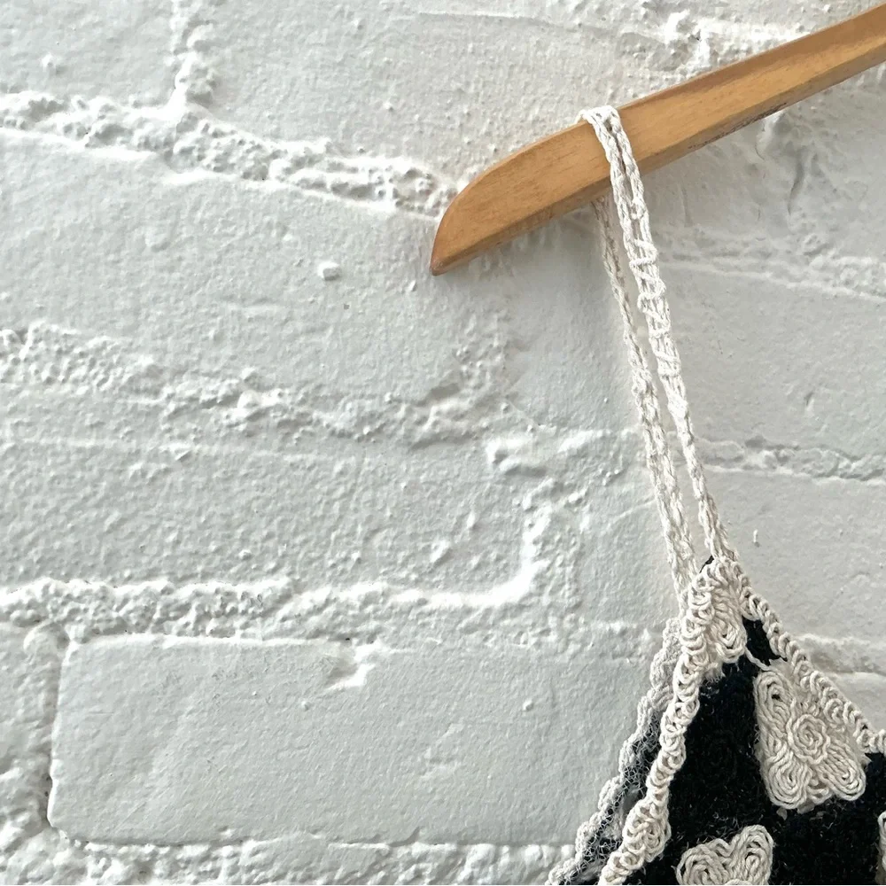 Love J Top Womens Crochet Cropped Tank Cream Black Granny Square Boho Festival - Picture 5 of 11